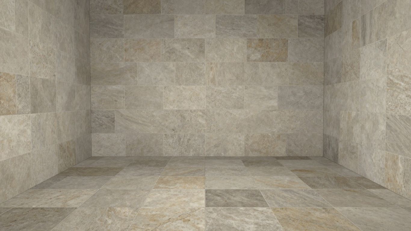 Limestone look porcelain tiles in a room sketch.