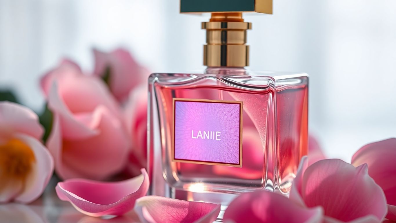 Elegant perfume bottle with floral petals