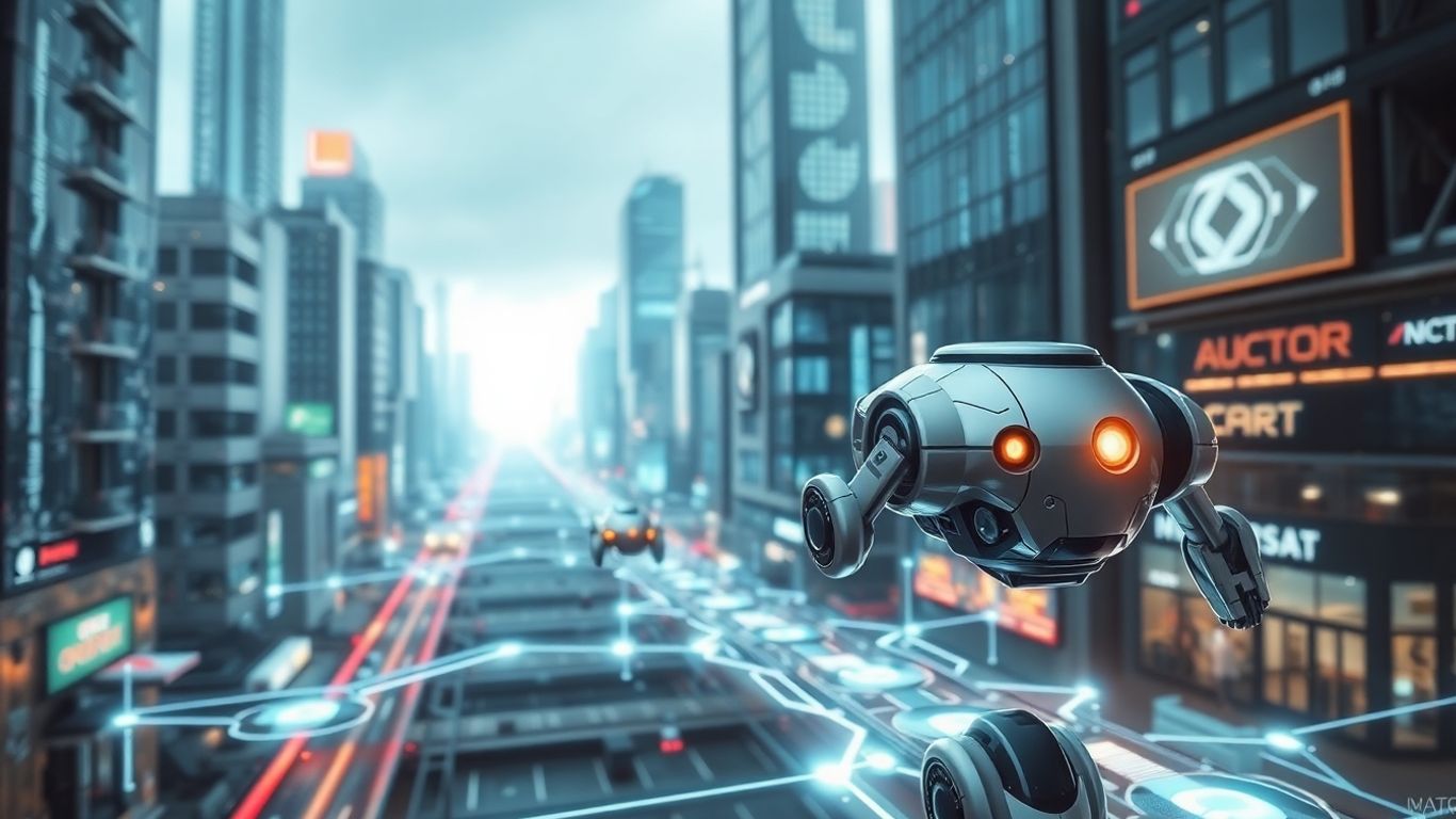 Autonomous AI agents in a futuristic city