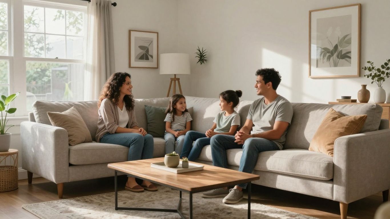 Familia feliz en un hogar seguro y protegido.