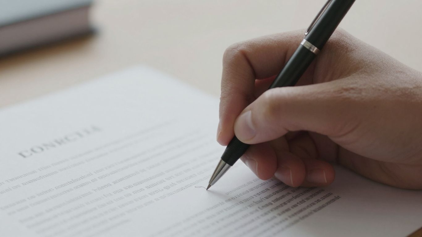 Hand signing a contract document.