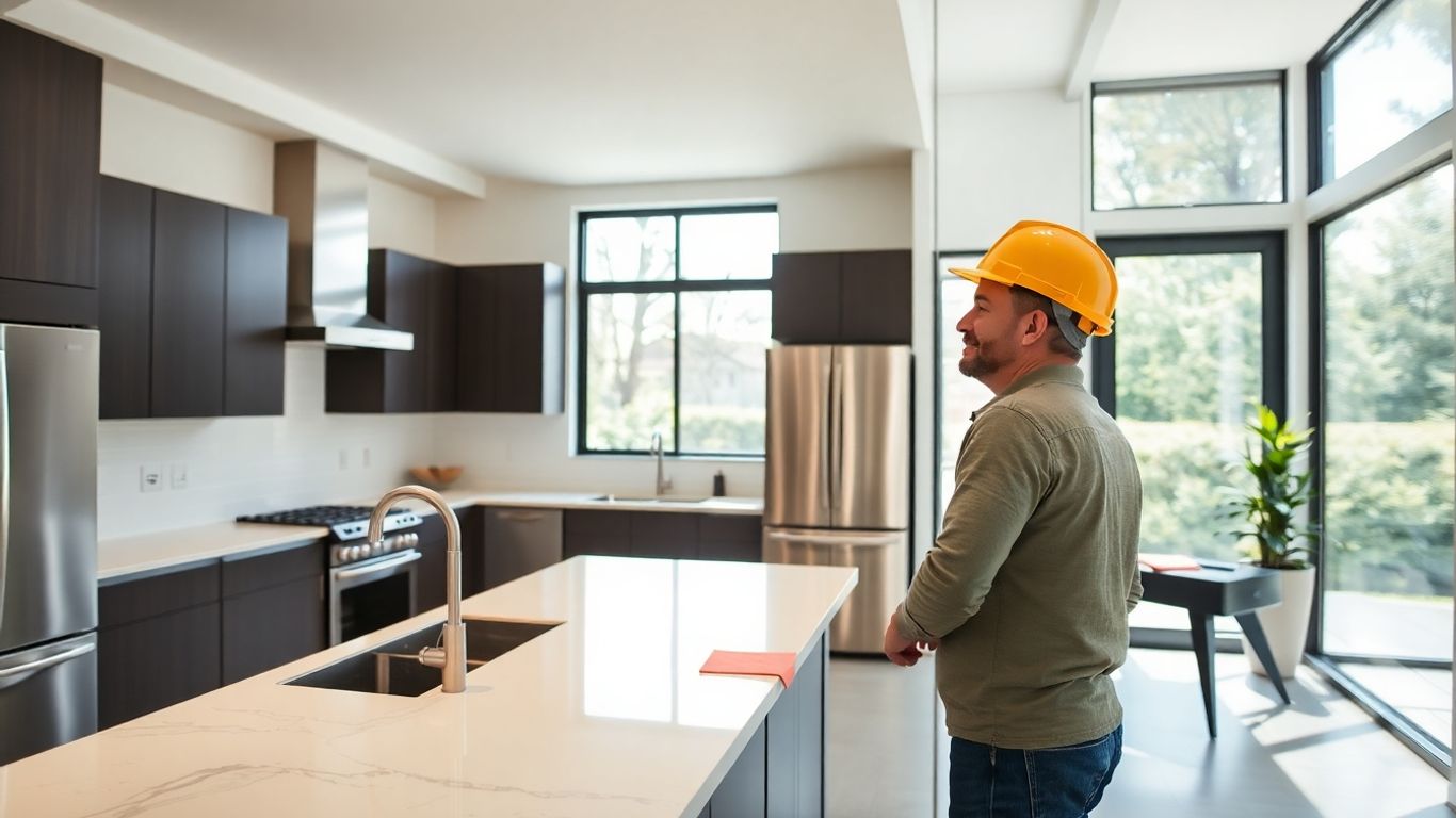 General contractor inspecting a modern Chastain Park kitchen remodel.