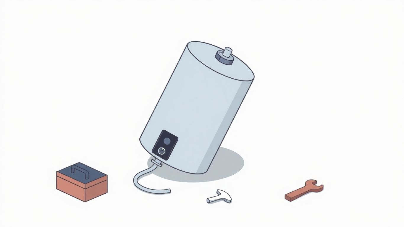 Water heater on its side with tools.
