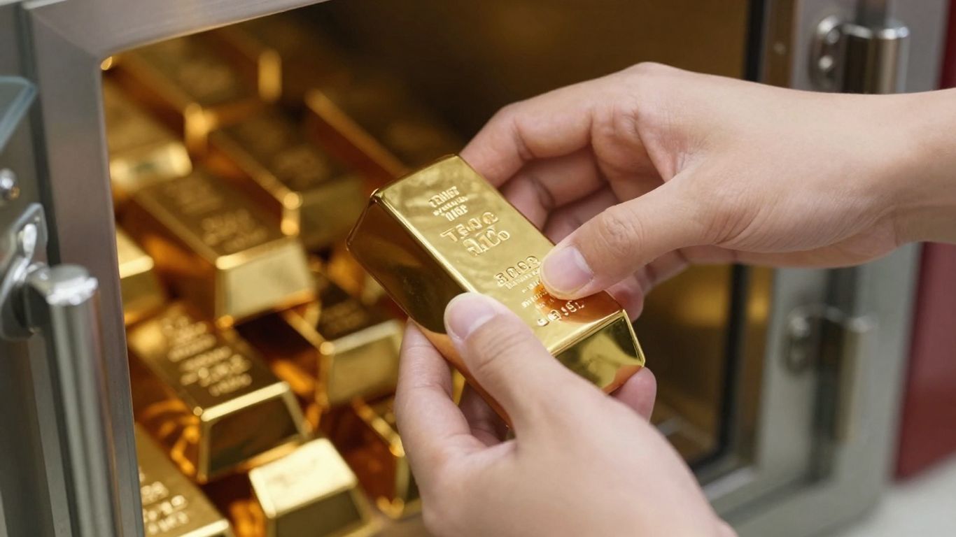 A person storing gold bars in a safe.