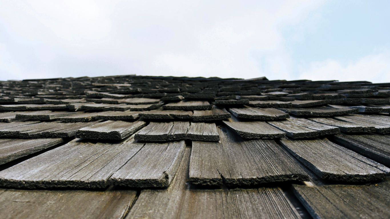a roof with shingles