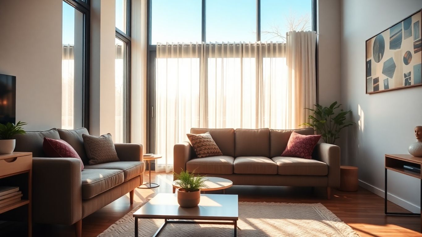 Sala de estar acogedora con luz solar.