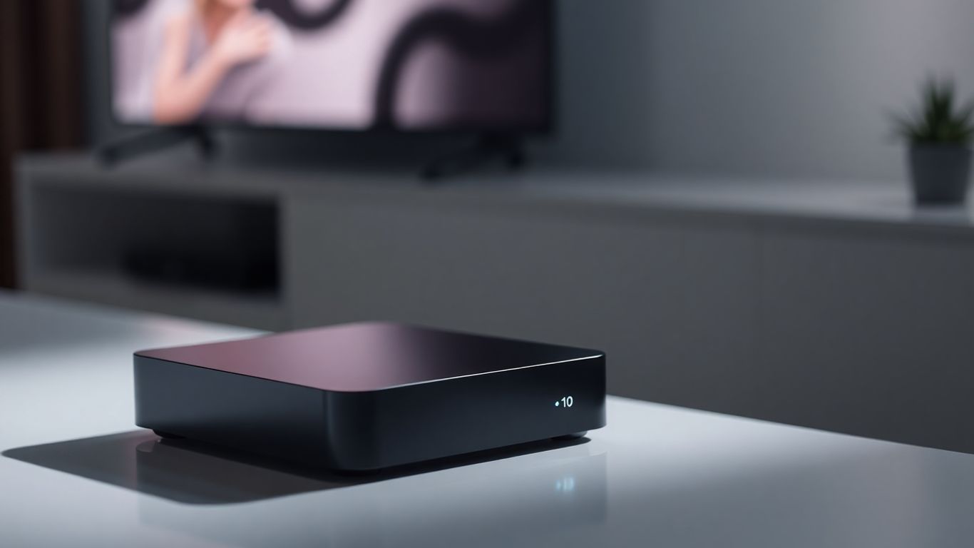 Boîtier IPTV moderne avec lumière ambiante douce.
