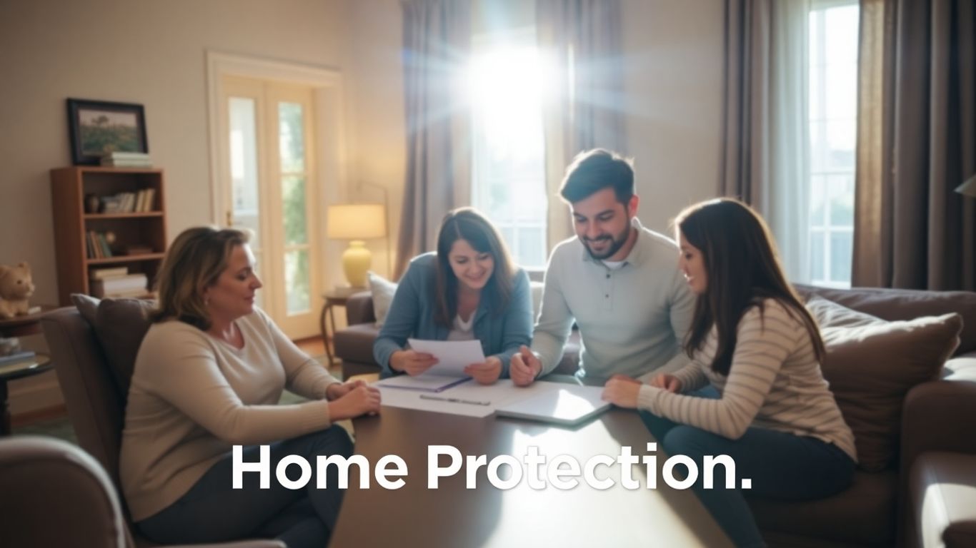 Familia discutiendo póliza de seguro del hogar.