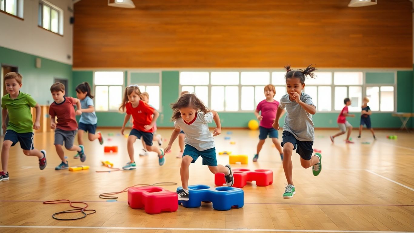 Kinder bei Sport&uuml;bungen im Schulalltag