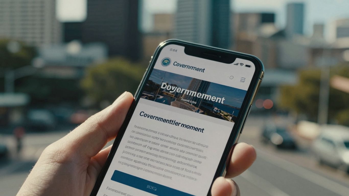 Hand using phone for Australian government grant application