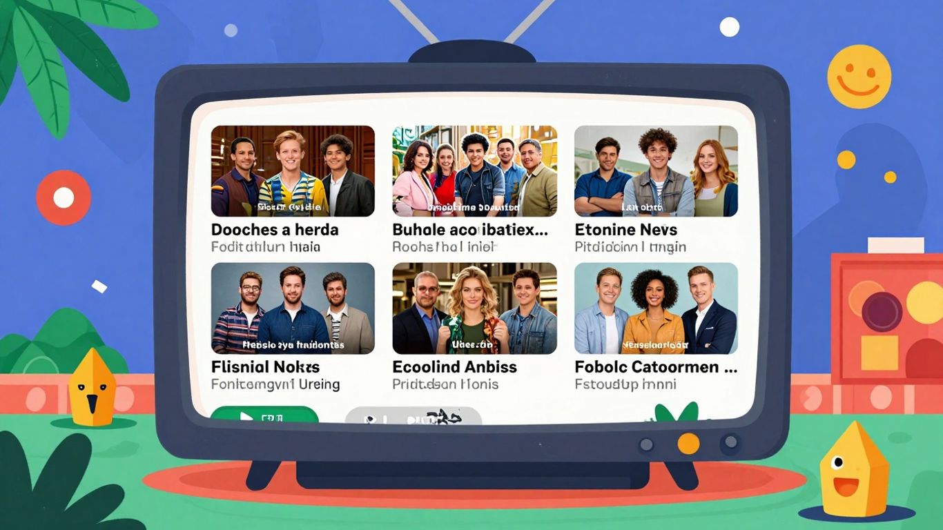 Illustrative game-like scene with glowing TV screen.