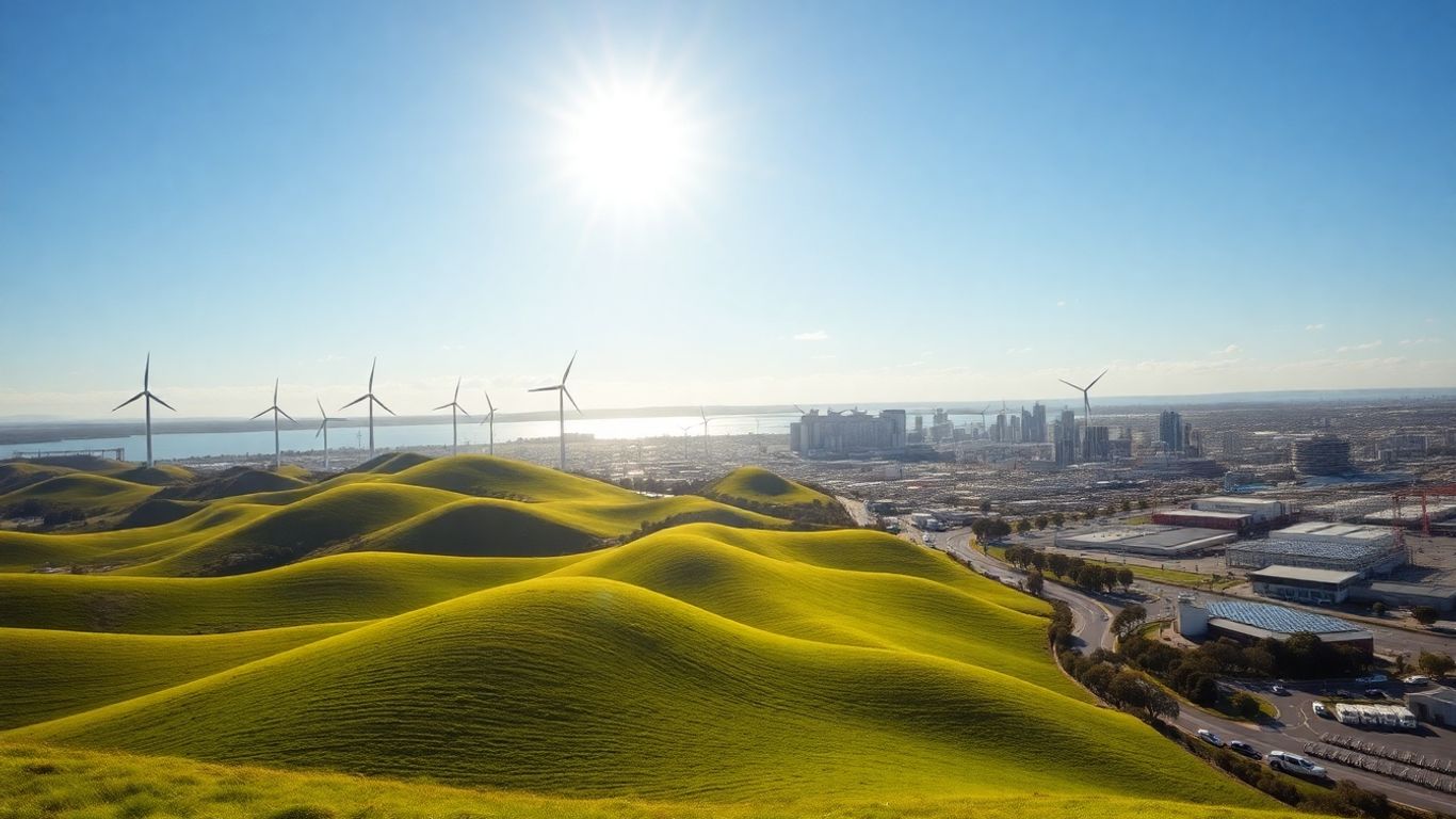Diverse Australian industries thriving under a sunny sky.