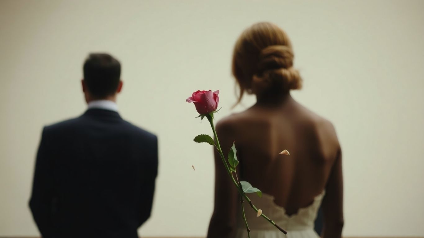Cuplu divorțând, cu o floare ofilită.