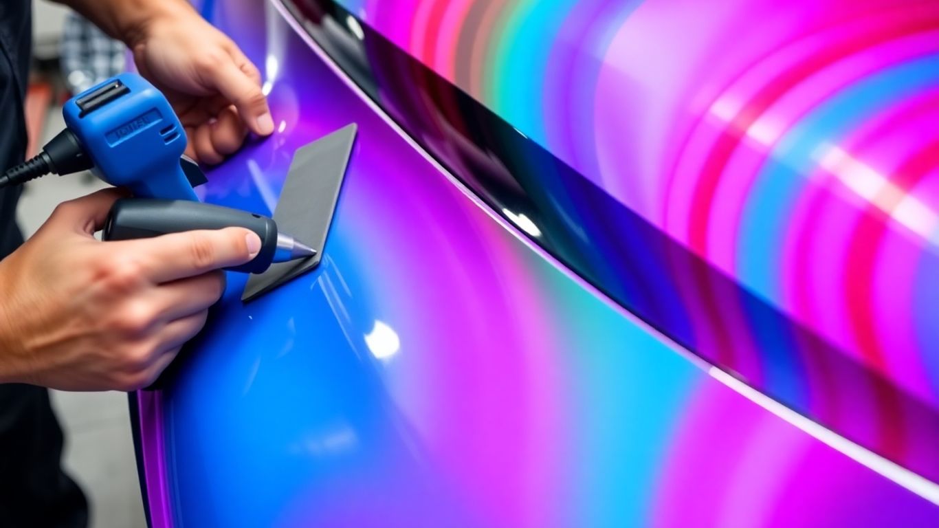 Car wrap installation in progress, San Antonio.