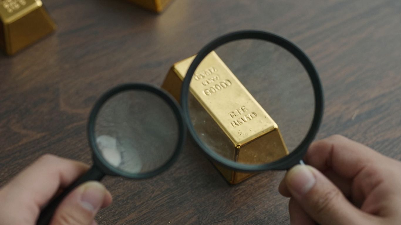 有人正用放大鏡檢查金條。
