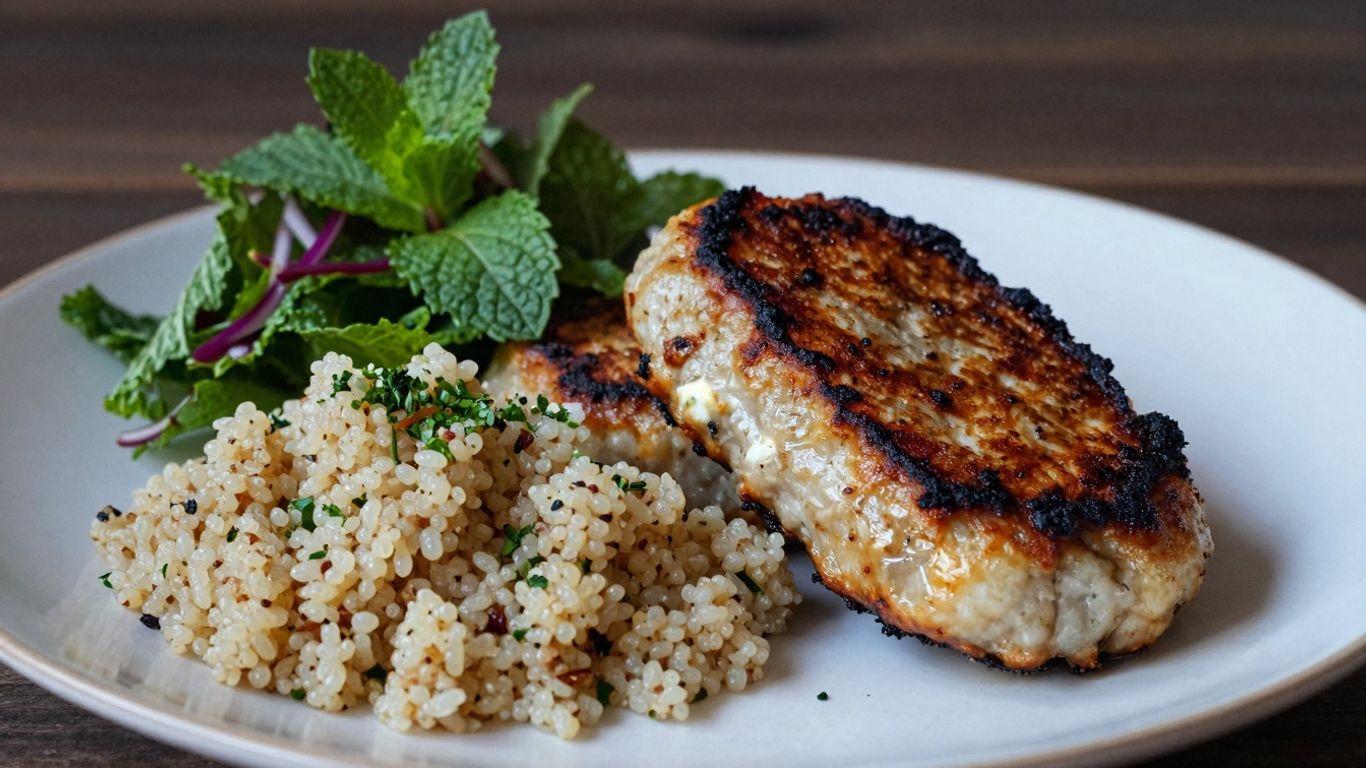 Grilled cottage cheese steaks with quinoa and mint salad.