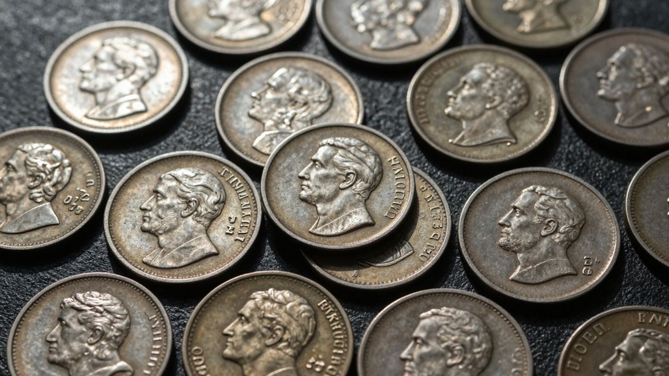 Old bust coins on a dark surface.
