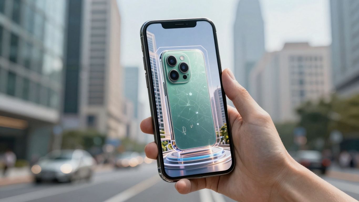 Augmented reality advertising transforming a cityscape.