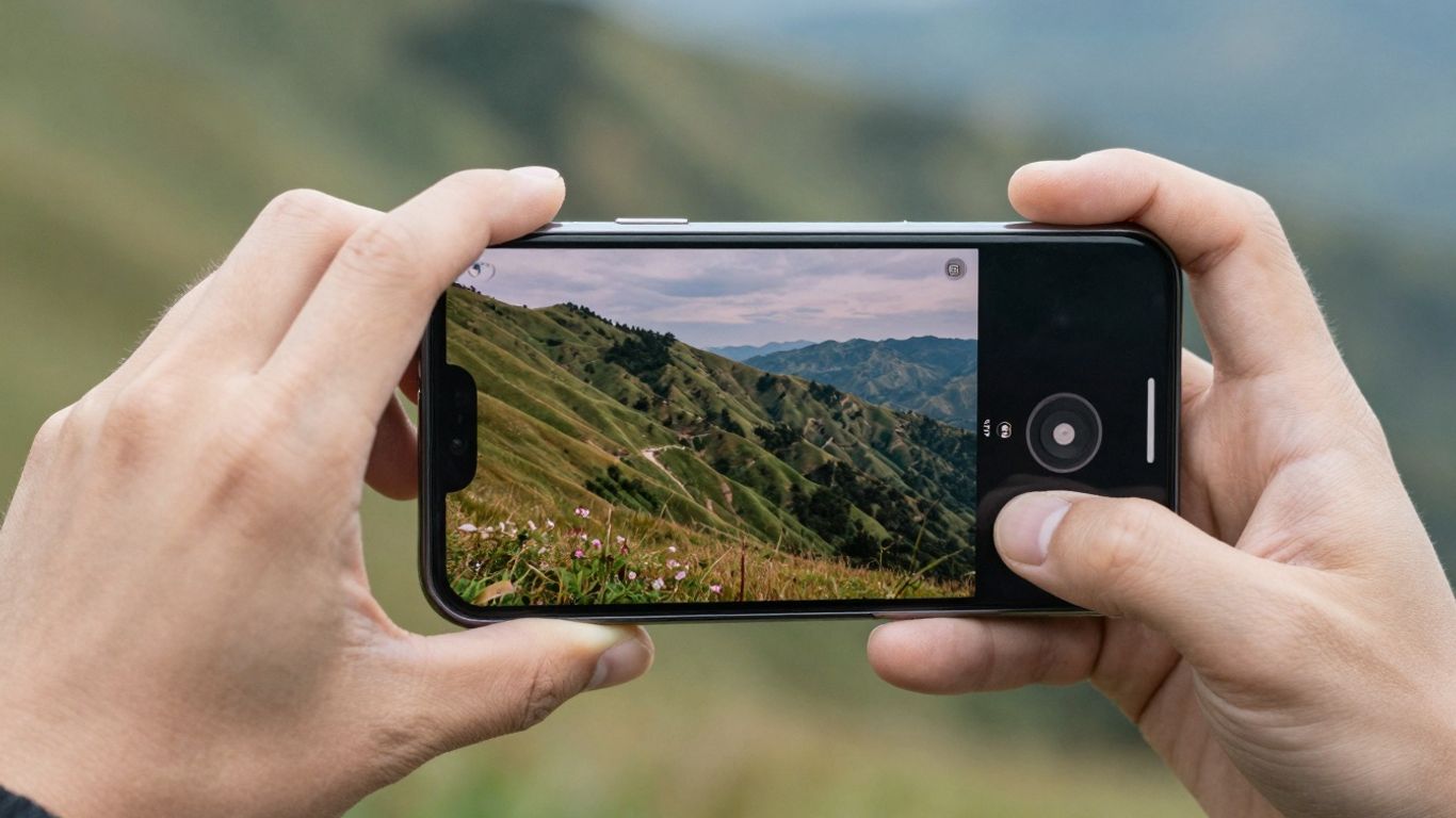 Celular moderno com câmera de alta qualidade exibindo foto.