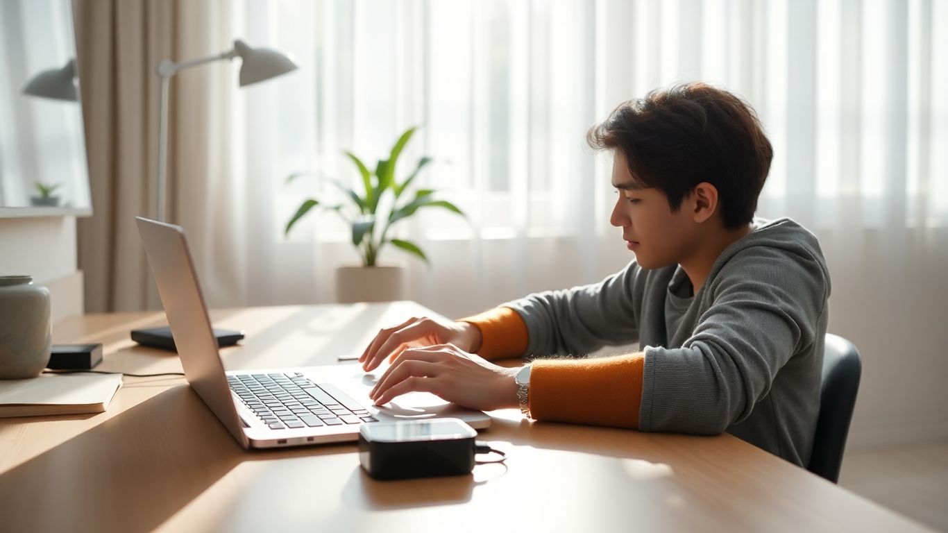 Virtual assistant working from a home office.