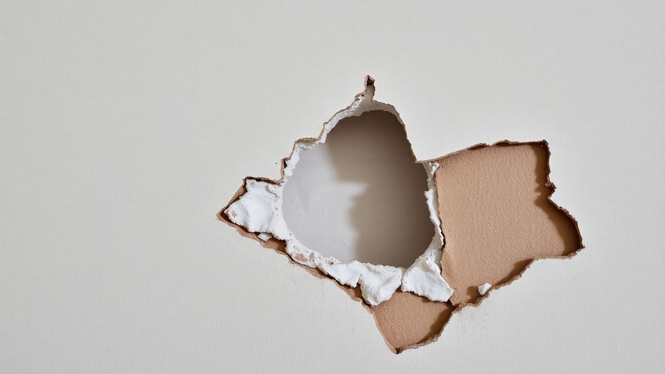 Drywall damage with a hole and cracks.