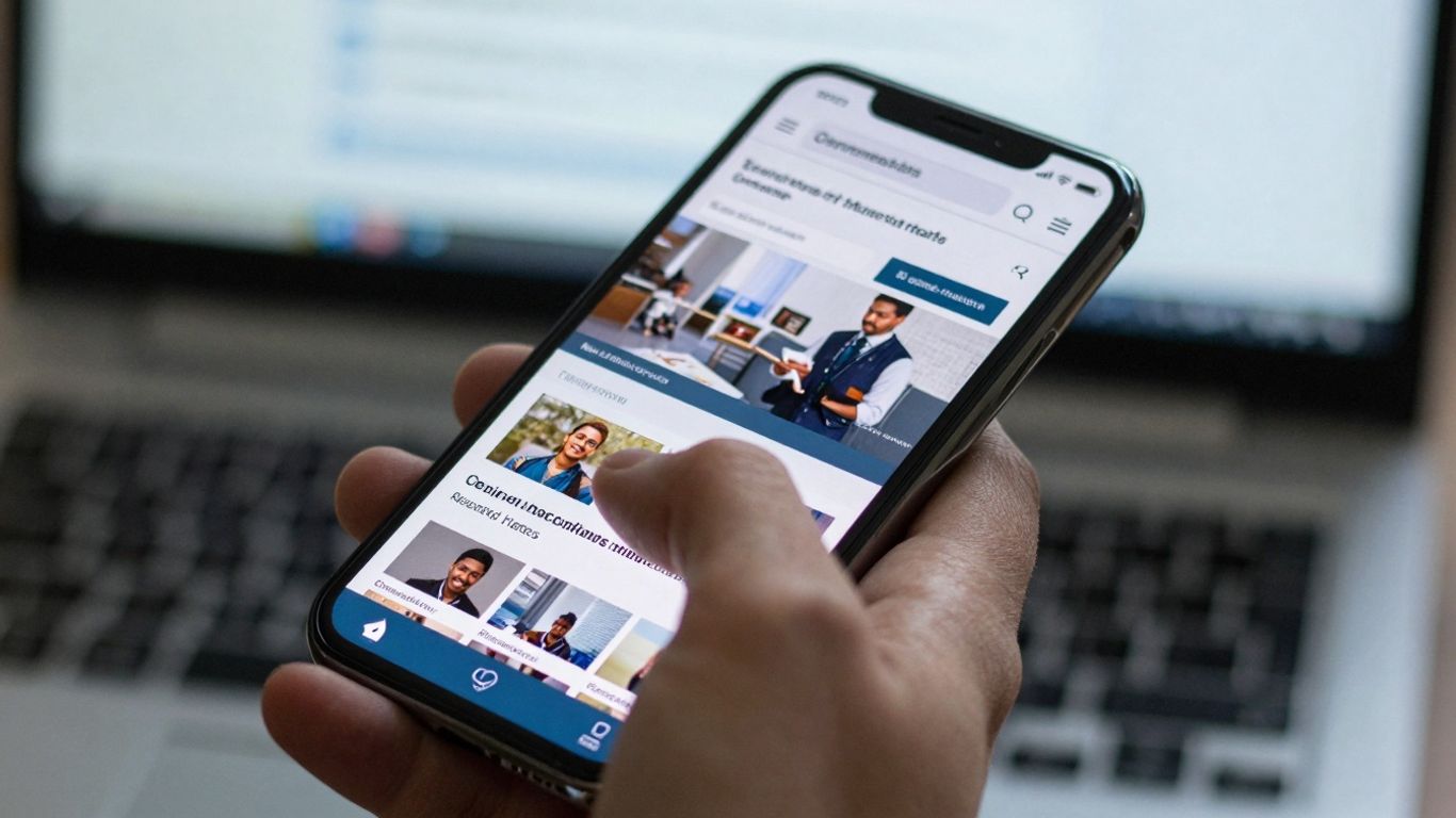 Hand using smartphone for online government grant application.