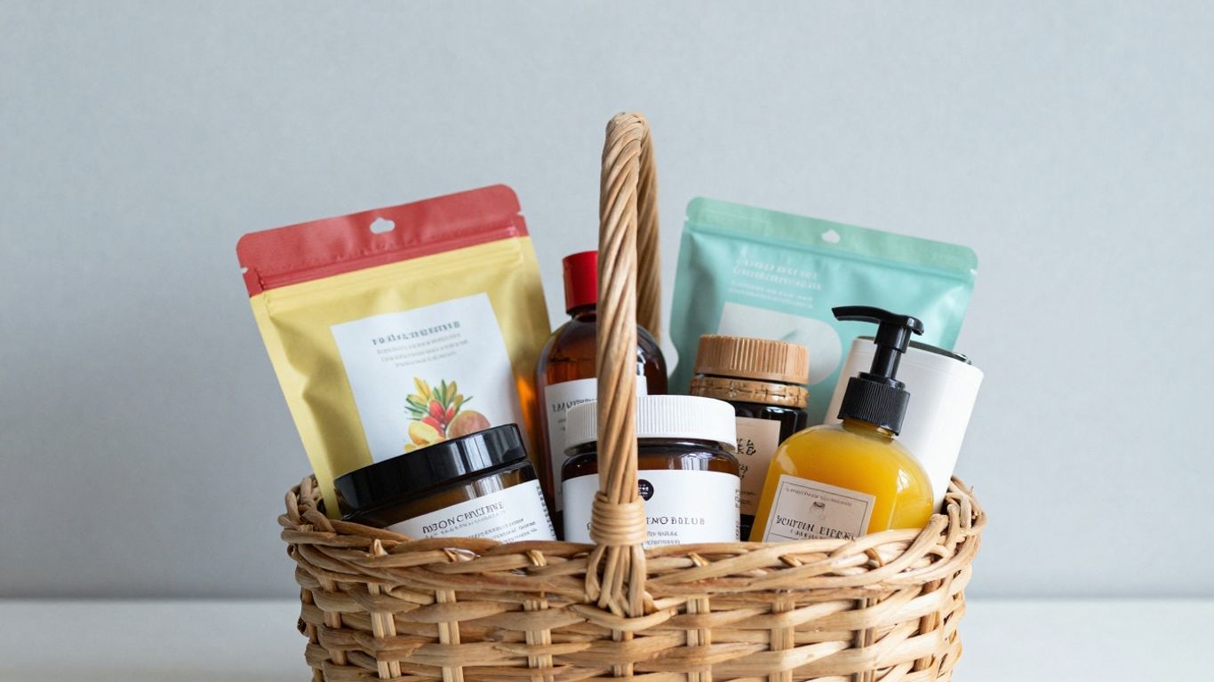 Gift basket filled with various curated items.