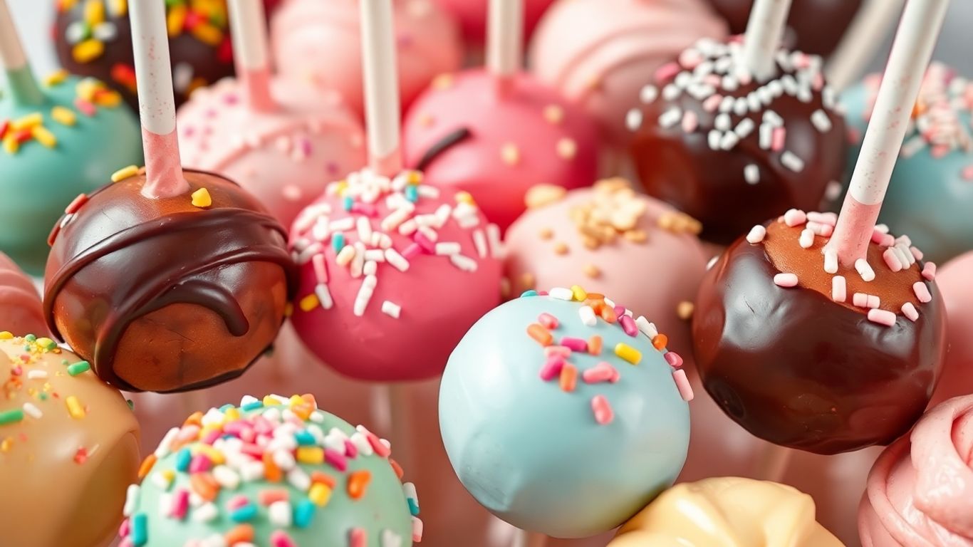 Bunte Cake Pops mit Streuseln und Schokoladenglasur