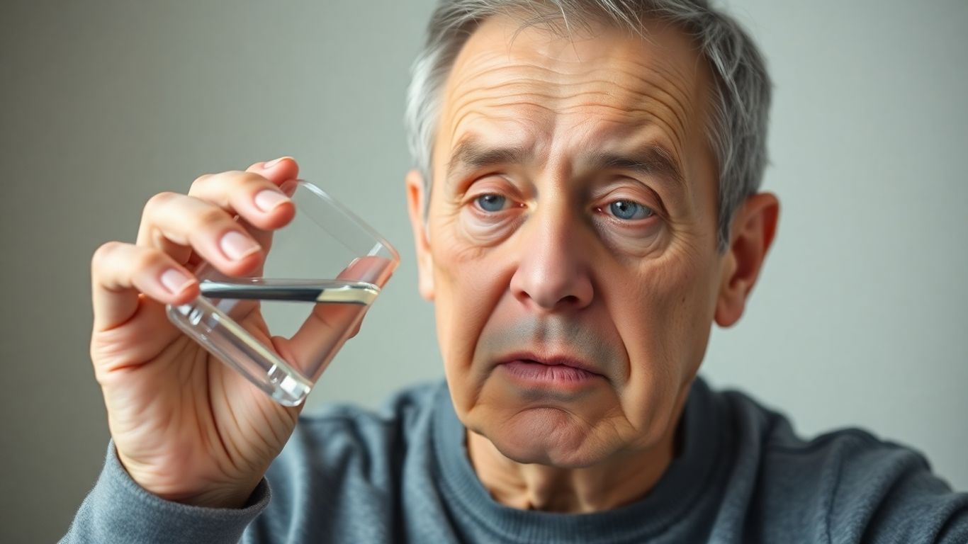 Pessoa com sintomas de diabetes, fadiga e sede.