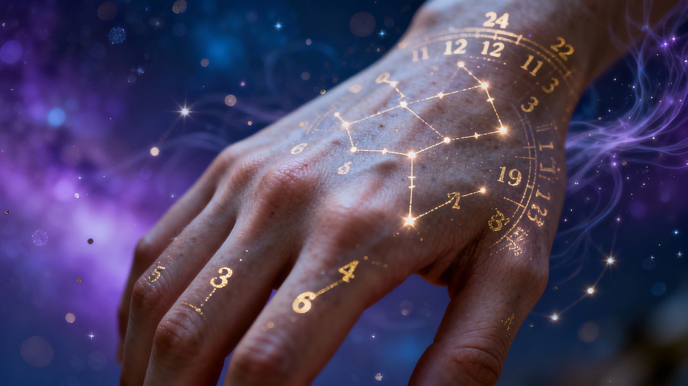Numerology analysis with numbers and celestial patterns.