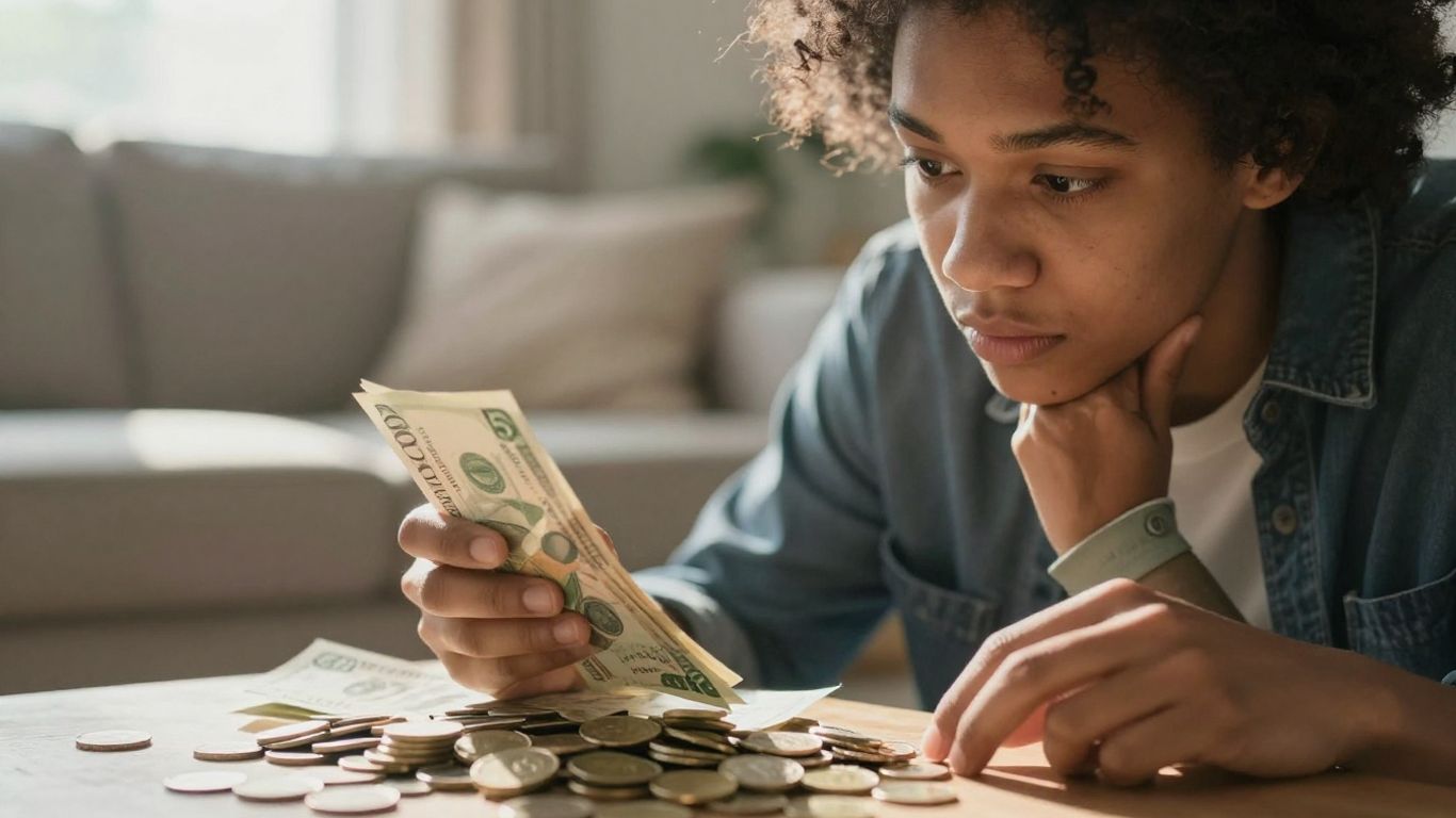 Persoană cu bani, planificând viitorul financiar.