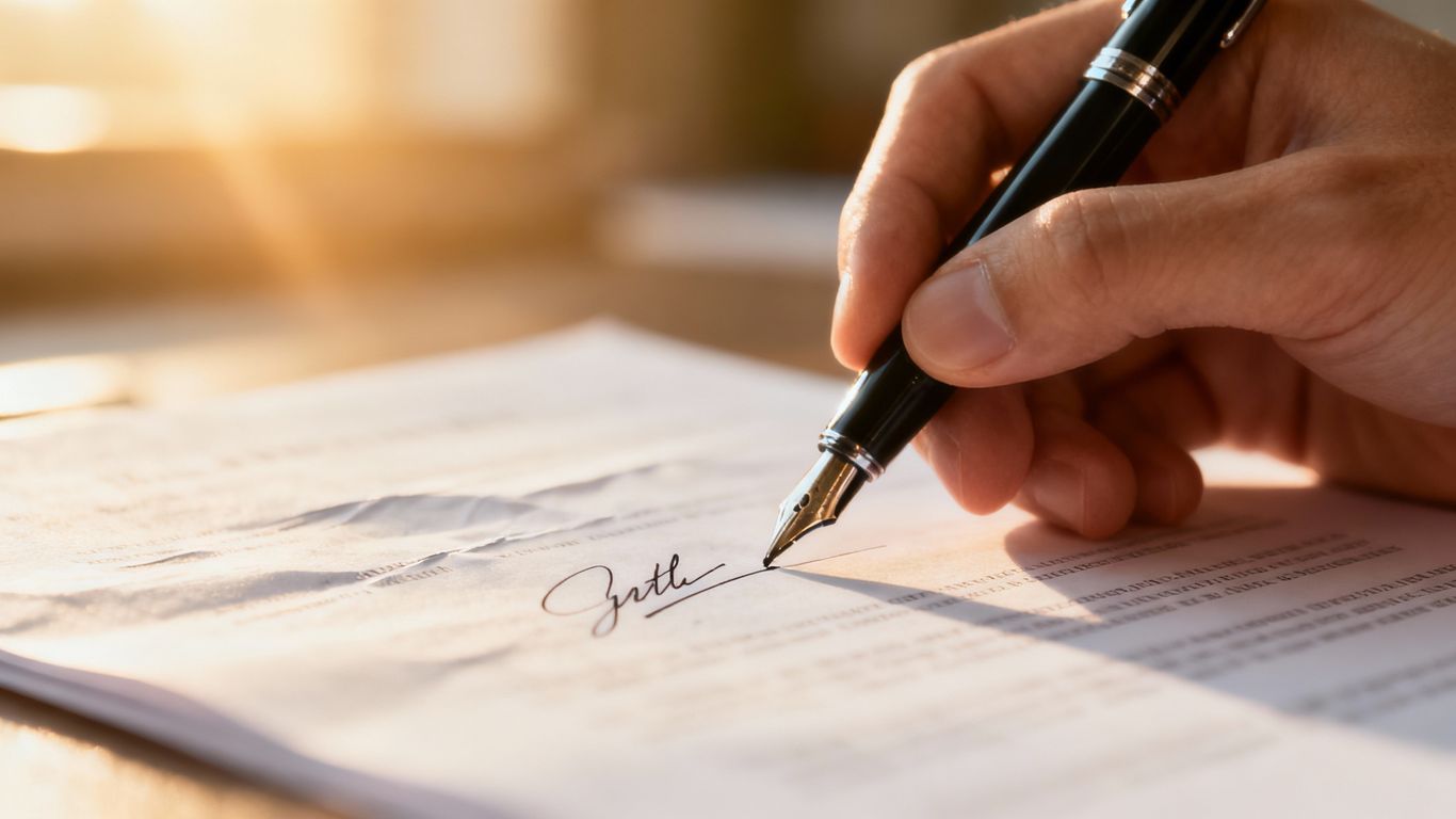 Hand signing a legal document for Power of Attorney.