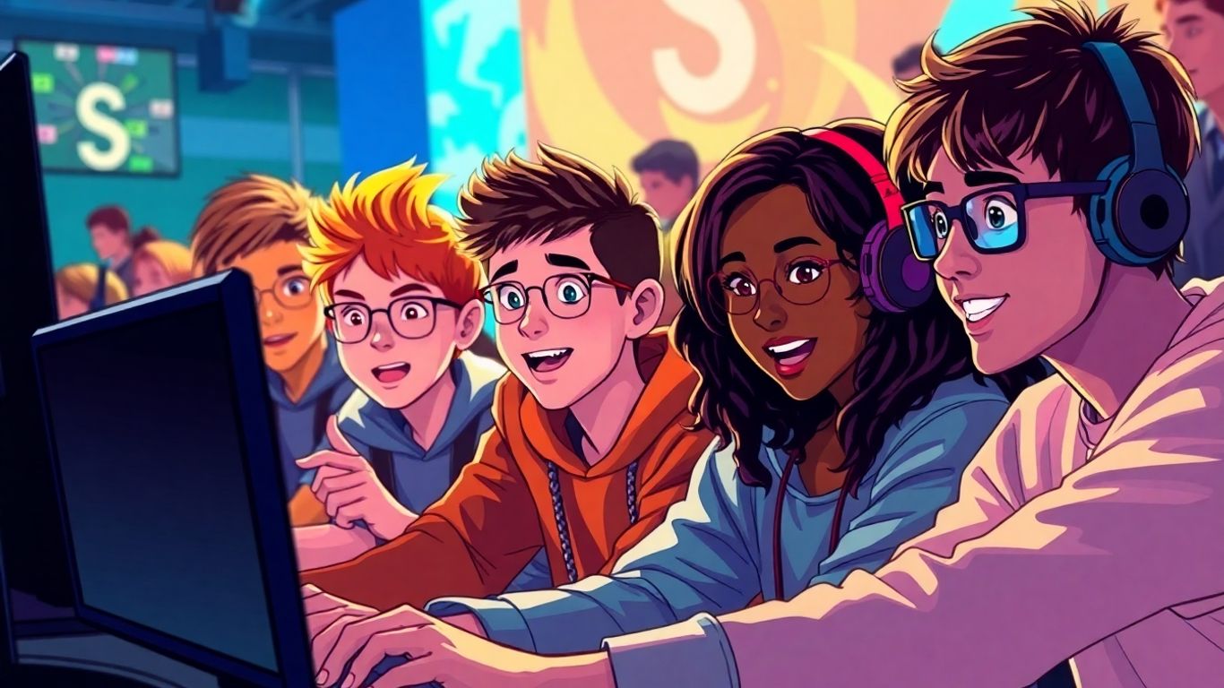 Youth playing video games together