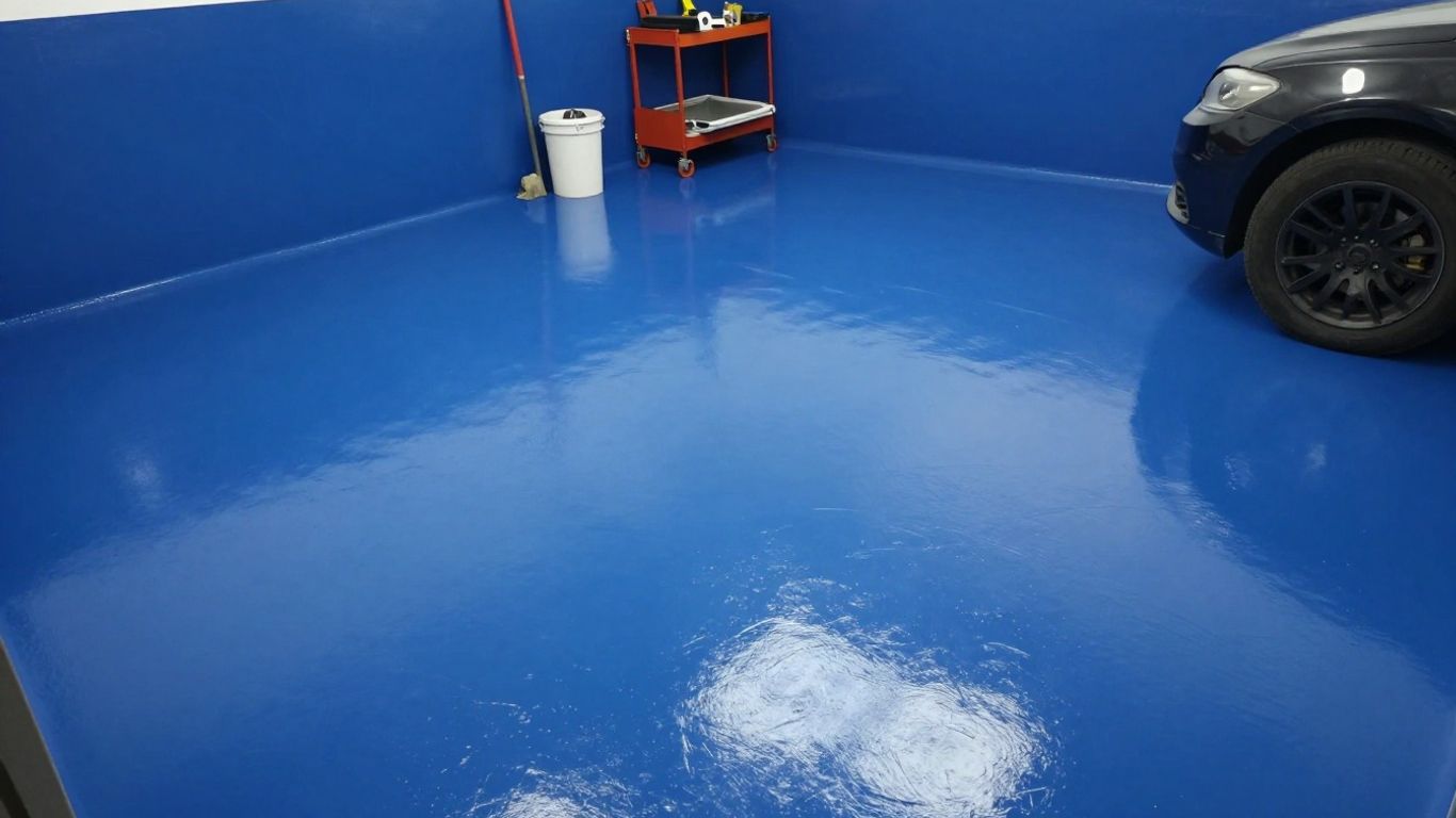 Shiny metallic blue epoxy garage floor