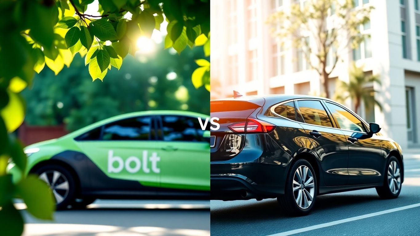 Bolt vs Uber: carros e natureza em comparação.