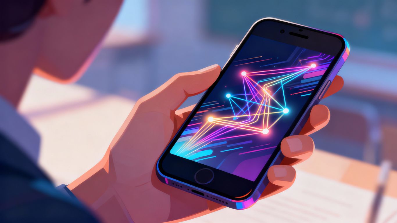 Abstract visual of learning pathways on a smartphone screen.