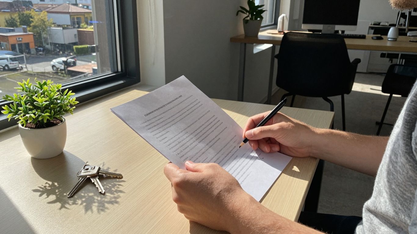 Persoană examinând documente într-un apartament luminos.