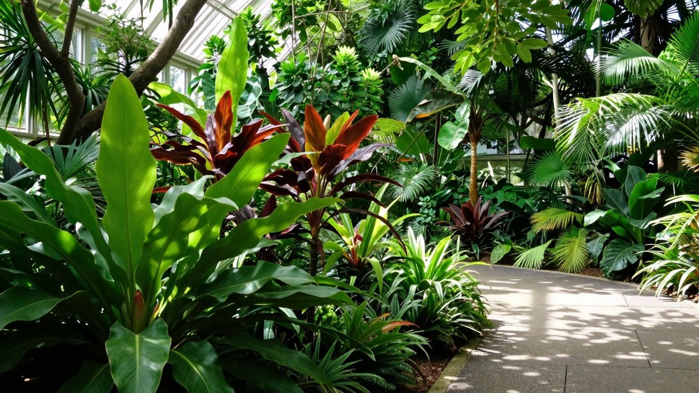 Groene oase met diverse planten en paden in Hortus Botanicus.