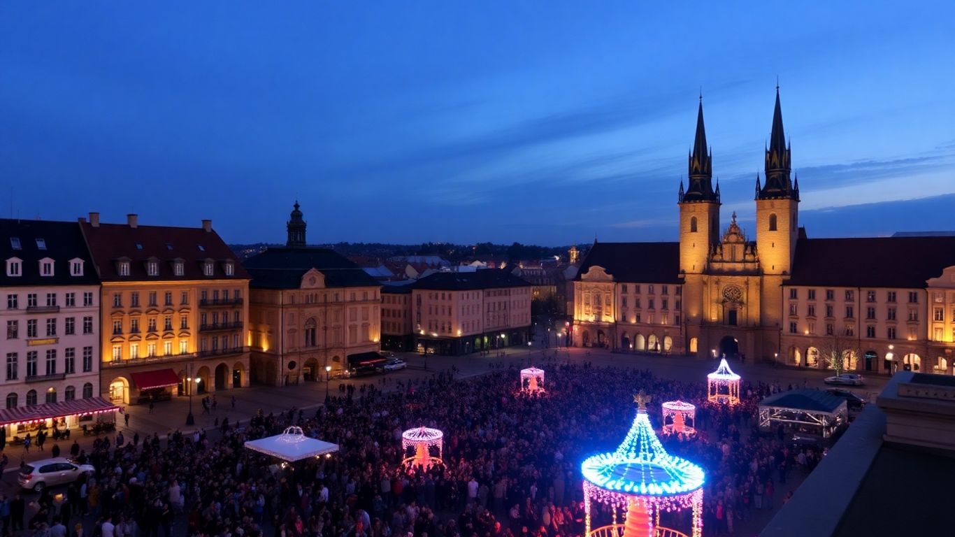 Kolorowe światła nad placem w Krakowie