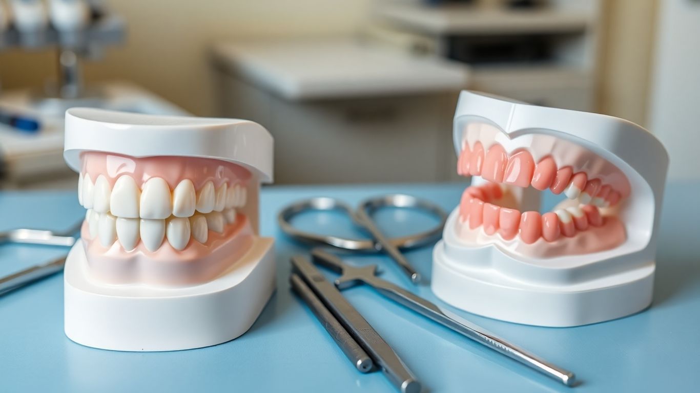 Deux modèles dentaires, un fixe et un amovible