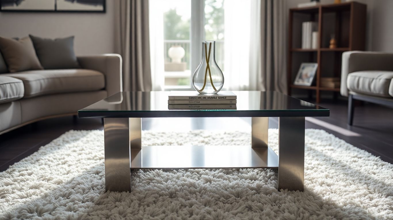 Sleek metal coffee table in a modern living room.