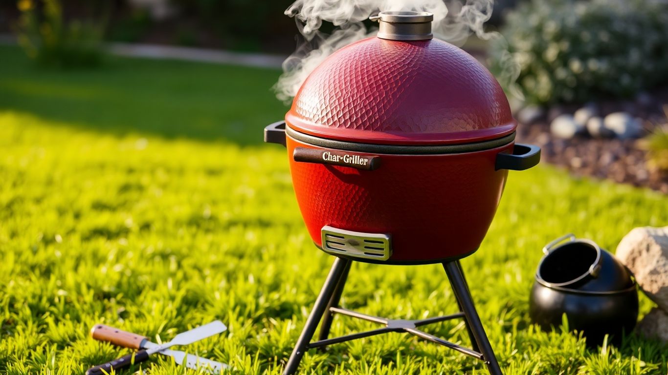 Char-Griller Akorn Kamado smoker in sunny backyard