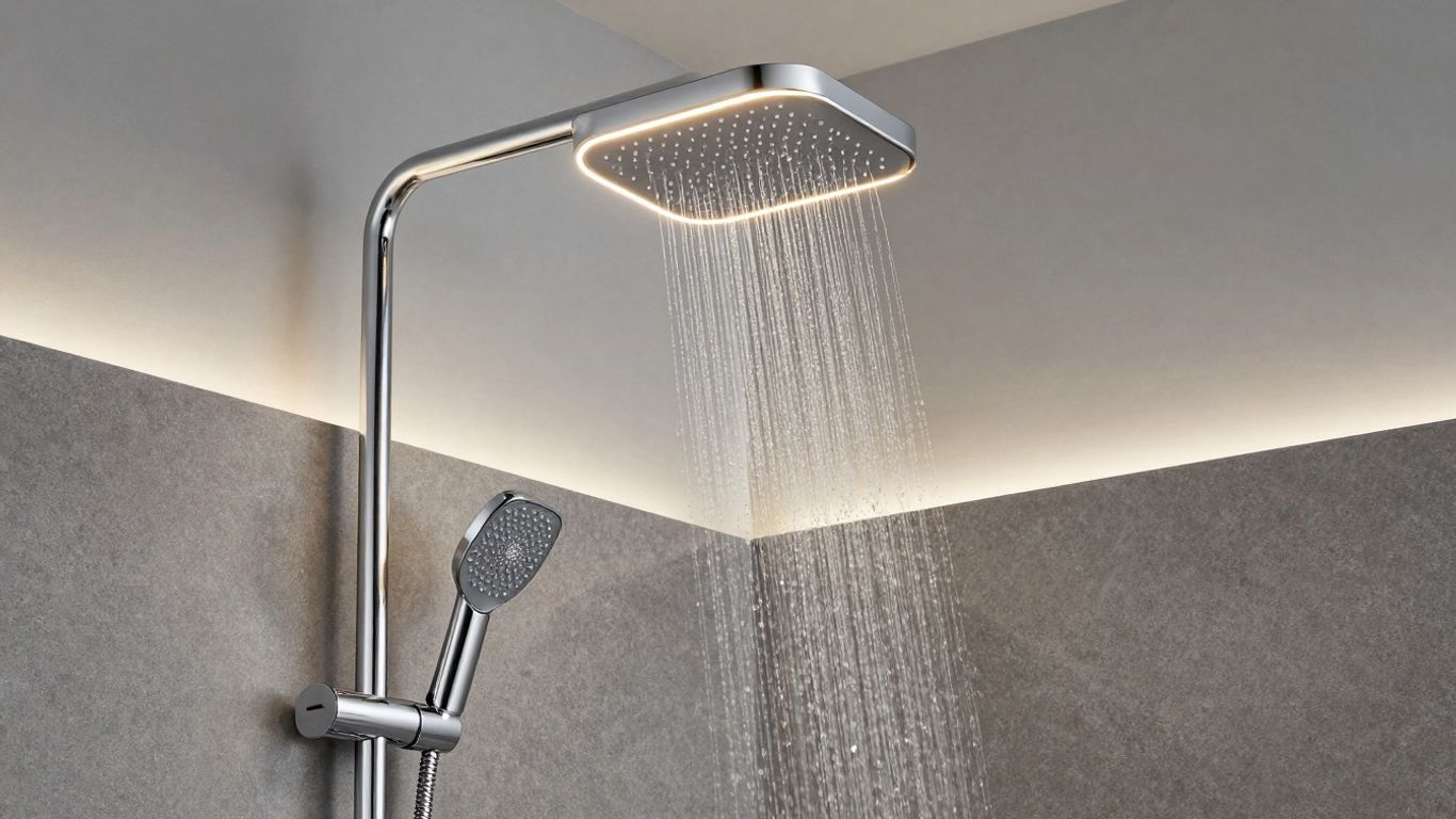 Sagua LED illuminated shower set in a modern bathroom.