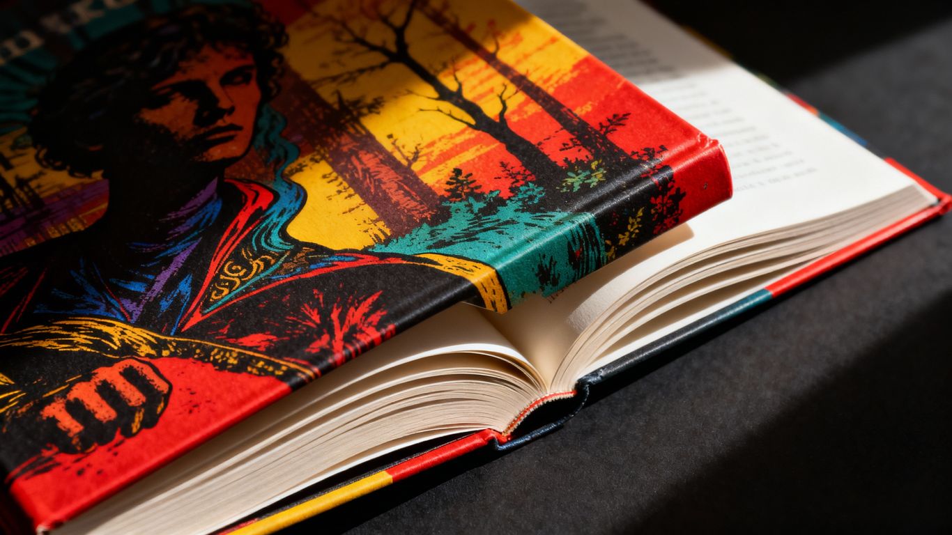 Book cover with vibrant colors and intriguing imagery.