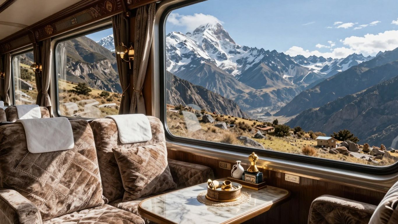 Luxury train journey through the Andes mountains.