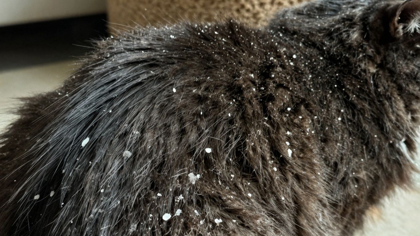 Cat with dandruff on its fur