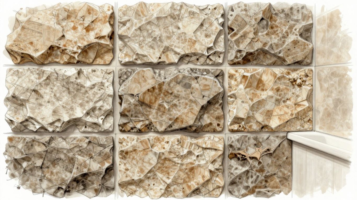 Rock tile bathroom wall detail sketch