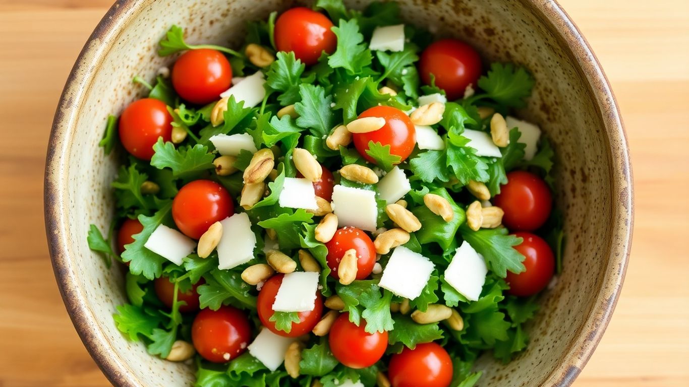 Vibrant rocket salad with tomatoes and parmesan.