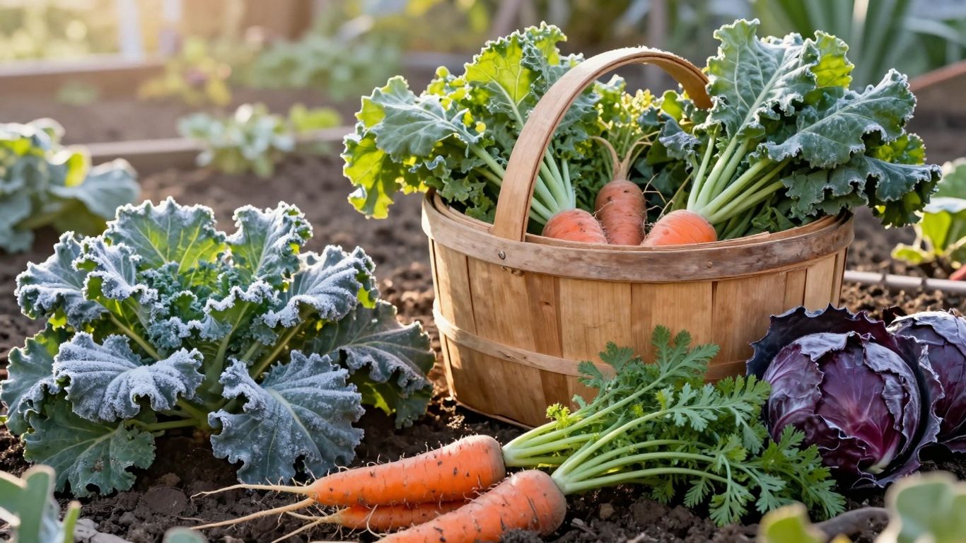 Frisches Wintergemüse aus dem Garten im Schnee