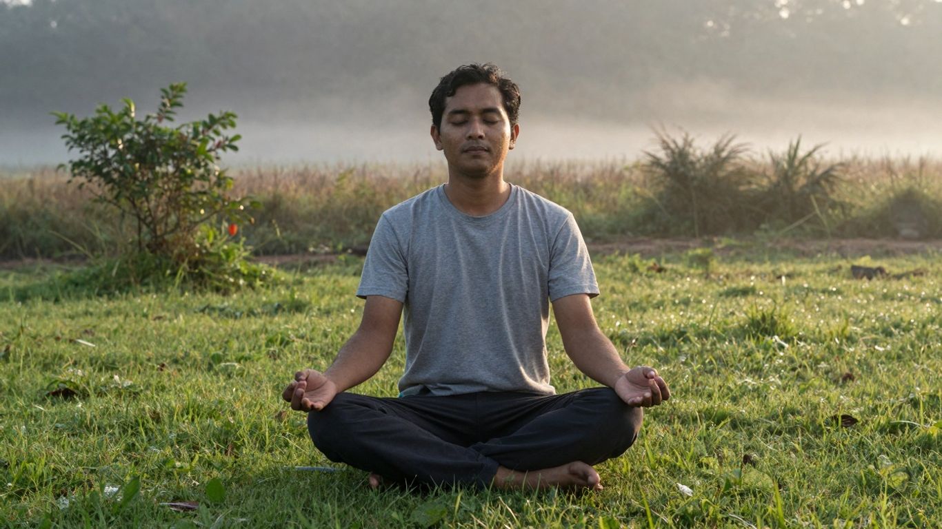 Person meditiert im Sonnenaufgang